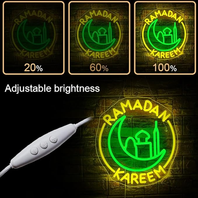 WLHOPE Ramadan Kareem Neon Sign Ramadan Decoration Neon Signs for Wall Decor Dimmable Ramadan Mubarak Neon Lights LED Light Up Sign for Islamic Bedroom Living Room Ramadan Celebration Gift Muslim Party