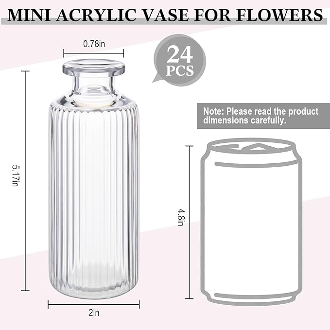 Honeydak Set of 24 Plastic Bud Vases, Vintage Decorative Mini Flower Vases Bulk for Table Centerpieces, Wedding Reception, Home Decor, Housewarming Gifts