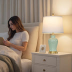 Green Ceramic Lamps Set of 2, 23" Modern Table Lamps for Living Room, Classic Bedside Lamp with Ginger Jar Design, Elegant Bedroom Lamp for Night Stand Desk Side End Table Home Decor