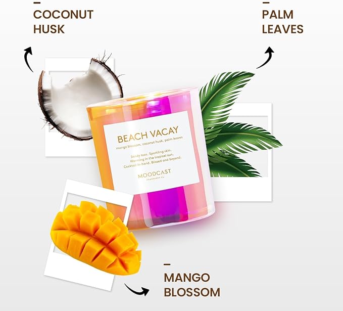 Moodcast Beach Vacay Luxury Room and Linen Spray – Air Freshener & Room Spray for Bedding Fabric & Home – Mango Blossom, Coconut Husk & Palm Leaves Clean Fragrance, Paraben Free, Sulfate Free – 3.4oz