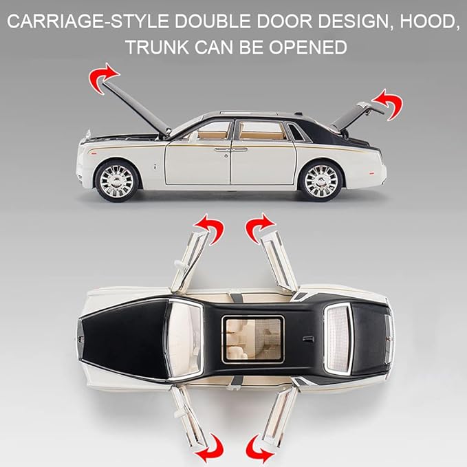 Alloy Collectible Rolls-Royce Phantom Model Toy Car, 1/32 Scale Diecast Car Model Pull Back Vehicles Phantom Toy with Sound & Light, Car Logo Can be Folded
