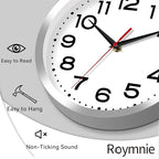 Wall Clock Silent Non-Ticking Modern Clock Battery Operated 8 Inch Small Classic Analog Decorative for Kitchen, Bathroom, Office, Bedroom, Home(Silver)