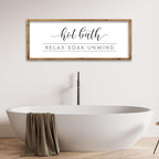 ZZJJHYWGQ Hot Bath Relax Soak Unwind Sign Bathroom Wall Decor 32"×12" Farmhouse Rustic Funny Bathroom Vintage Restroom Guest Large Wooden Framed Washroom Hanging Art (Wood)
