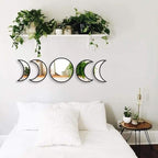 5 pcs Scandinavian Natural Decor Acrylic Moonphase Mirrors Interior Design Wooden Moon Phase Mirror Bohemian Wall Decoration for Home Living Room Bedroom Decor - No Need to Punch (Black)