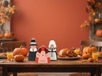 Amorita Fall Thanksgiving Decorations Wooden Turkey Pilgrim Couple Table Sign 3 Pcs Fall Thanksgiving Decor Standing Tabletop Sign Decor for Autumn Harvest - W