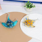Crystal Ray Fish Figurine Hand Blown Glass Manta Ray Statue Collectibles Ocean Art Sea Animal Home Table Decor Gift Yellow 4.9''