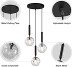 Mid Century Globe Pendant Light with Clear Glass for Kitchen Island Modern Balck Finish Hanging Light Fixture Retro Round Pendant Lighting for Living Room Bedroom Entryway(3 Lights)