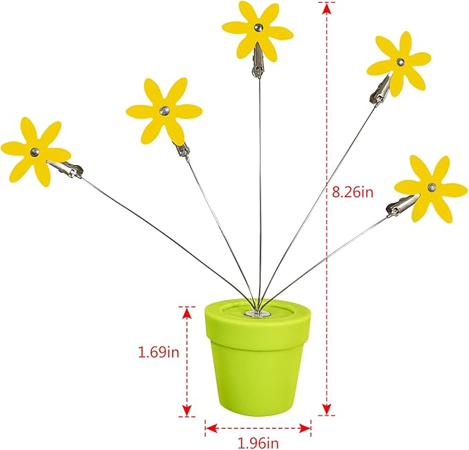 Cute Flower Table Card Memo Holder Stand,1 Pcs Photo Clips Holder Desk Stand for Memo Paper Note Monmory Photo Christmas Wedding Display with Flowerpot Shaped Plastic Base (Yellow)