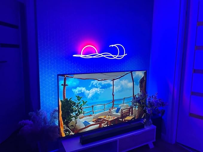 LED Decorative Lights USB Mountains Sunrise Sunset Led Neon Signs Home Decoration Wall Art Holiday Gift Brightness Adjustable 16.5''x9.5''