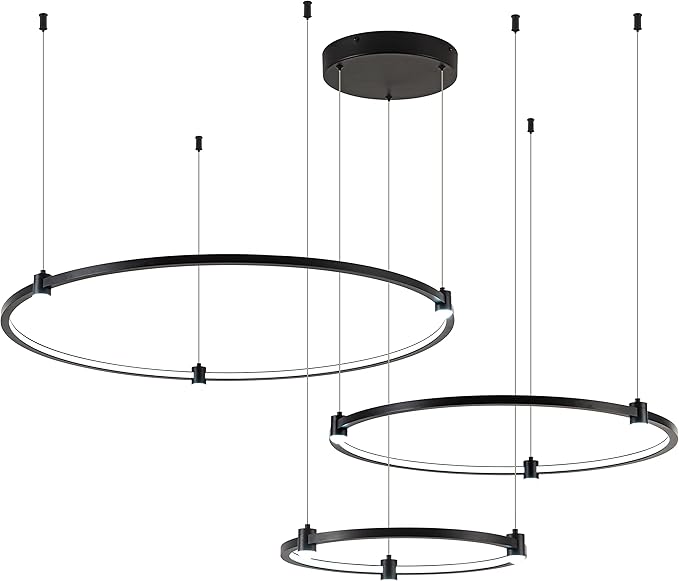 Modern Led Chandelier, 3-Rings Light Modern Led Pendant Light Black Dimmable Integrated Ceiling Hanging Pendant Lighting for Kitchen Island Dining Room Living Room Office 3000K 4000K 6000K