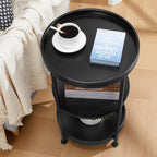 Dulcii Side Table, Round End Table with 3 Shelves for Living Room, Bedroom, Nightstand with Steel Frame for Small Spaces, Industrial Round Sofa Table, Outdoor Accent Coffee Table, Black