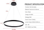 MADEM Room Decor Modern LED Pendant Light 1-Ring Circular Contemporary Chandelier 23.6'' Flush Mount Pendant Lighting for Living Dining Room Bedroom, 6000K Cool White, Black
