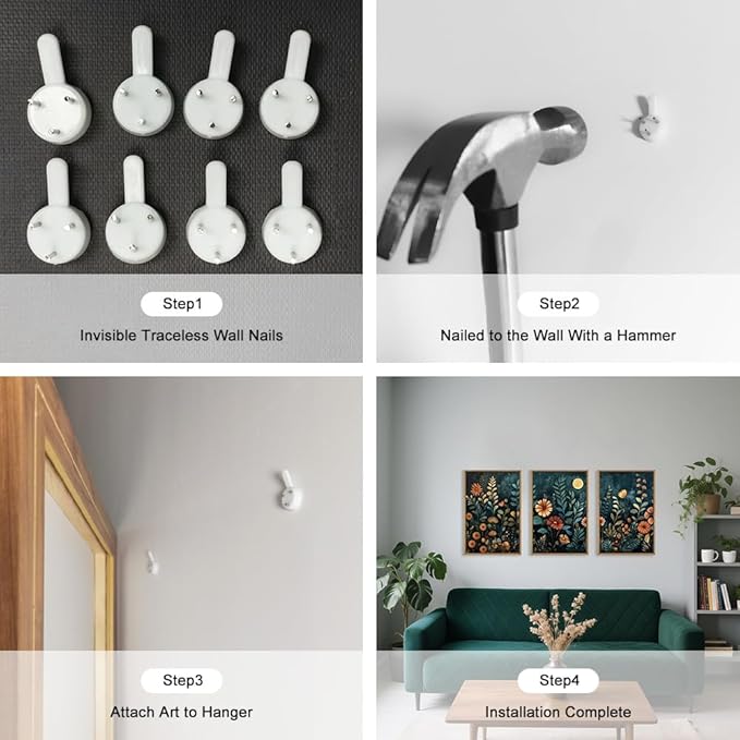 Celestdeco Vintage Dark Botanical Framed Canvas Wall Art Set, Colorful Floral Wall Decor, Nature Wildflower Wall Painting, Colorful Blossom Art Prints for Living Room, Bedroom, Office - 24"X36"X3