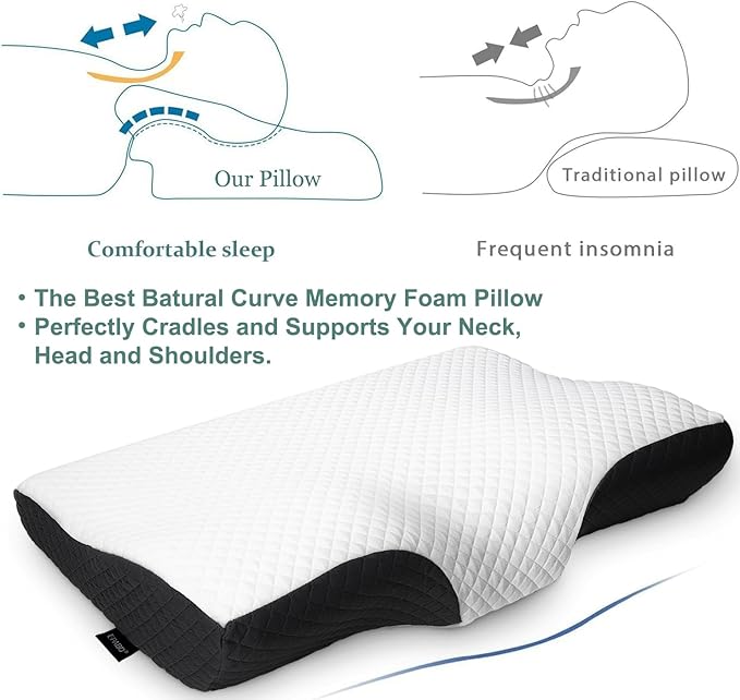 Contour Memory Foam Pillow Orthopedic Sleeping Pillows, Ergonomic Cervical Pillow for Neck Pain - for Side Sleepers, Back and Stomach Sleepers, Free Pillowcase Included (Queen(24 * 15 * 4.8 inches))