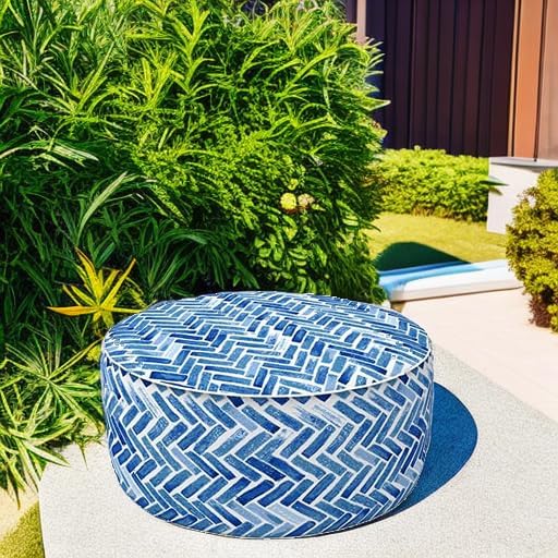 LVTXIII Indoor/Outdoor Inflatable Ottoman, All Weather Round Footrest Stool D21”x H9”, Portable for Patio Garden Camping or Home-Blue Bricks