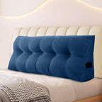 Large Triangular Headboard Pillows Long Backrest Positioning Support Bolster Cushion for Daybed Fluffy Quality Plush Body Wedge Pillow with Removable Cover(Navy blue-King-76x8x20in)