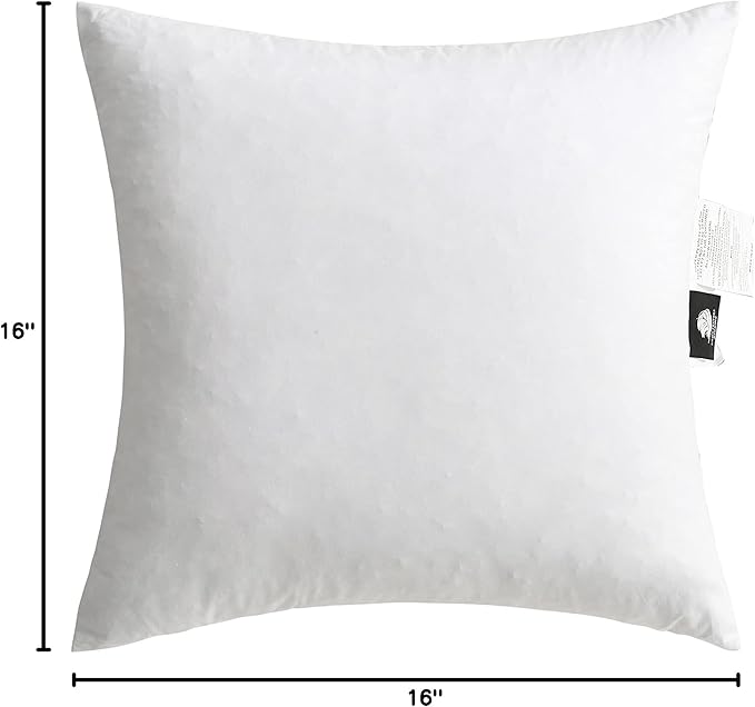 DWR Set of 2 Feather Down Throw Pillow Inserts 16x16 with Organic Cotton Cover, Feather Square White Decorative Pillow Inserts for Bed, Sofa, and Couch