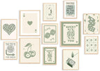 KBKBART Green Lucky Poster Set of 12, Retro Sage Green Playing Card Wall Art, Trendy Green Wall Art Aesthetic Pictures, Poker Room Decor, Funky Ace Card Prints Queen of Hearts Decor, Lucky You Poster for Bedroom Dorm Decor - UNFRAMED