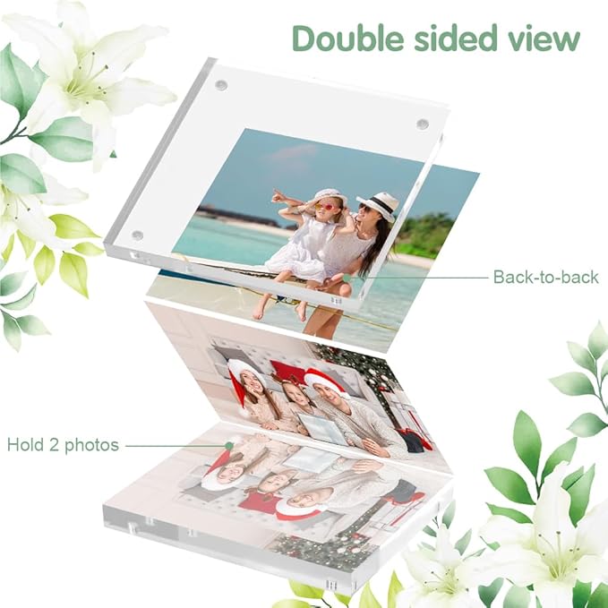 4x6 Acrylic Picture Frame 10 Pack, Clear Picture Frames Double Sided Magnetic Freestanding Photo Block Frame Desktop Display Floating Frameless Acrylic Frame Stand