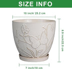 10 Inch Plant Pot Ceramic Planter Pot with Drainage Hole and Saucer Round Planter Large Flower Pot for Indoor Outdoor Plants Home Garden Decor White