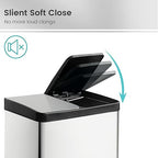 60 Liter (2x30L) 16 Gallon Dual Trash Can, Recycle Bins for Kitchen with 2 Compartments, Trash and Recycle Bin Combo, Soft Close Lid, Stainless Steel Trash Can