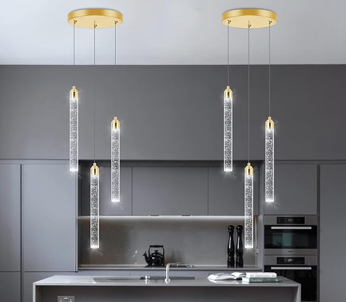 Pendant Lights Kitchen Island Mini Chandelier Gold Pendant Light Crystal Light fixtures Adjustable Hanging Ceiling Hanging Lights Bubble Mini Crystal Ceiling Light for Dining Room Bedroom 2700K 6000K