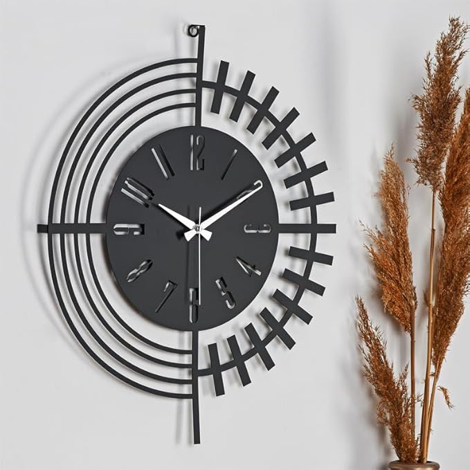 Large Metal Wall Clock | 20 inch Size Silent Battery Operated Large Size Analog Black Wall Clocks | Modern Wall Decor for Living Room Bedroom Kitchen Home Office
