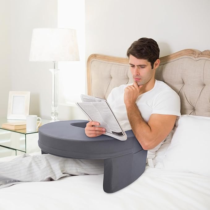 Ejoyous Reading Pillow for Bed, Arm Rest Lap Desk Pillow Memory Foam Gaming Pillow with Side Pocket for for Adult Sitting up in Bed Working Crocheting