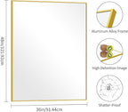 36x48inch Bathroom Mirror, Gold Rectangle Mirror with Thin Metal Frame, Large Rectangular Wall Mirrors for Bathroom, Living Room, Hair Salon, Big Farmhouse Mirror Hang Horizontal/Vertical