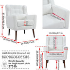 Accent Chair, Comfy Upholstered Living Room Chairs with High Tufted Backrest and Pillow, Wingback Reading Chair with Solid Wood Legs for Bedroom/Office,Teddy Fabric, White