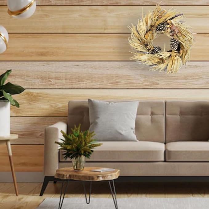 Admired By Nature Pumpkin Wheat Berry Corn Husk Wreath - 24" Artificial Hanging Wreath for Home Decor, Offices, Weddings, Events, Parties, Thanksgiving