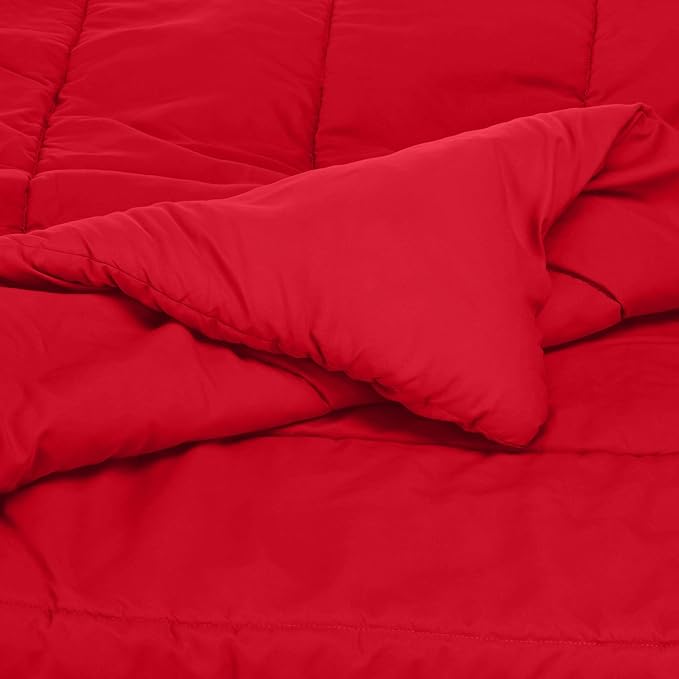 Amazon Basics 2 Piece Easy Wash Microfiber Kid's Comforter and Pillow Sham Set, Twin, Red, Solid