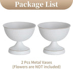 Sziqiqi Urn Vases for Wedding Centrepiece - 6in High White Metal Vase Set of 2 Small Vintage Flower Arrangement Pots for Table Centrepieces Elegant Hammered Vase for Christmas Anniversary Party