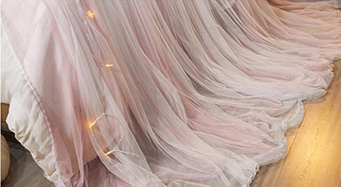 VETHIN Bed Canopy Princess for Girls,Bed Canopy Curtain Double Layer Sheer Mesh Dome Bed Curtain- Round Lace Princess Mosquito Net Tent for Twin Full Queen King Bed(Pink/White)