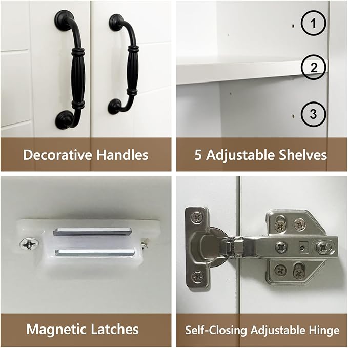 Storage Cabinet/Pantry cabinets, Soft White Finish, 71" Tall Wood Cupboard with 2 Door and 3 Adjustable Shelves for Kitchen, Dining Room, Living Room, Bathroom (Style 1)