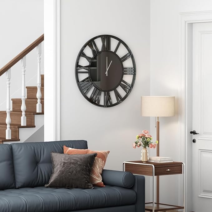 SHYFOY Large Wall Clock - 31.5" Modern Black Wall Clock with Roman Numerals, Decorative Wall Clocks for Living Room, Bedroom, Office - Easy to Hang, Silent Non-Ticking