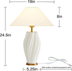 Modern Plug in Ceramic Table Lamps 24.5In, White Textured Table Lamp Tables Decorative for Living Room Bedroom Bedside Nightstand Room Office