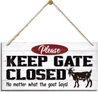 Warning Signs, Keep Gate Closed Goat Sign, Decorative Wood Hanging Wood Plaque, Warning Animal Goat Sign, Funny Novelty Caution Goat Sign for Farm Fence Decor, Farmhouse Home Decor, Gate Sign