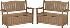YEFU Outdoor Storage Bench for Patio: Heavy Duty Garden Bench Set of 2 with 96° High Backrest & Oversized Seating - HIPS Weatherproof Patio Bench with Storage for Porch Park Backyard, Teak