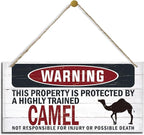 Warning Sign, Camel Warning Wood Plaque Sign, Funny Door Signs, Decorative Wood Hanging Suspension Plaque, Farmhouse Wooden Wall Decor, Outdoor Hanging Wooden Signs
