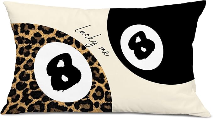 Trendy Leopard Lucky 8 Ball Pillow Covers 20x12, Cheetah Leopard Print Room Decor, Funky Preppy Leopard and Black Billiards Decorative Throw Pillow Covers for Girls Dorm Apartment
