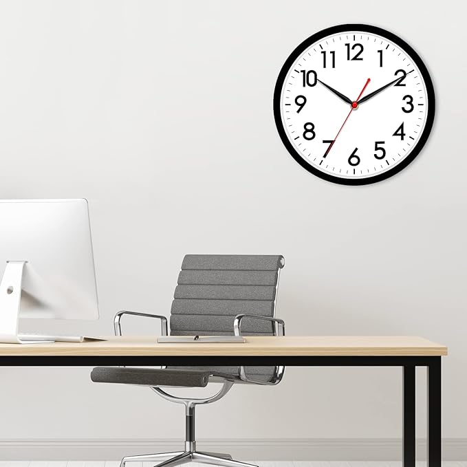 AKCISOT 14 Inch Wall Clock Silent Non-Ticking Modern Wall Clocks Battery Operated - Analog Classic Clock for Office, Home, Bathroom, Kitchen, Bedroom, School, Living Room(Black)