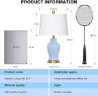 23" Modern Blue Ceramic Table Lamps Set of 2, Coastal Ceramic Lamps for Living Room, Classic Bedside Lamp with Ginger Jar Design, Elegant Bedroom Lamp for Night stand Desk Side End Table Home Decor