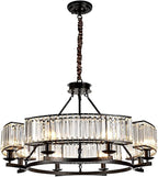 Farmhouse Crytal Chandeliers Dining Room Pendant Light Fixture Black Chandelier with K9 Crystal for Living Room Dining Room Foyer High Ceiling