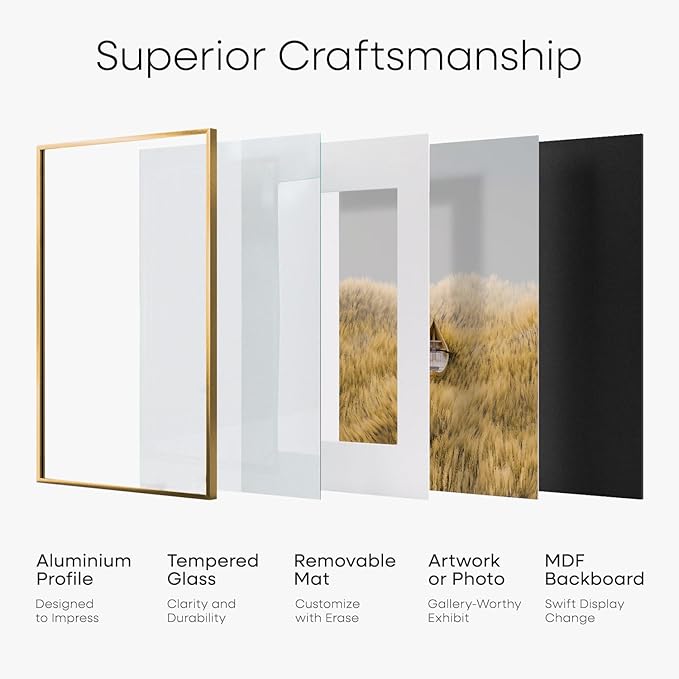 Homeforia 8x12 Picture Frame Bronze, High End Metal 8 x 12 Brass Frames with Mat 6 by 8 for Photo, 12x8 Frame Matted to 6x8 inch Print, 8by12 Wall or Tabletop Frame, Tempered Glass, Wall Kit, Set of 1