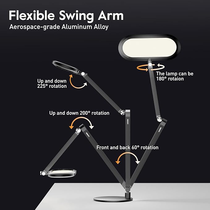 LED Desk Lamp for Home Office – Eye-Caring Double Side Light with Knob Remote, Stepless Dimming & Color, Memory, Metal Table Lamp for Zoom, Studying, Video Conference, Flicker-Free, Glare-Free