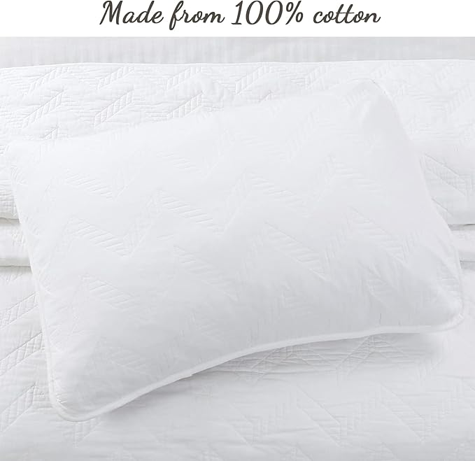 Cozy Line Home Fashions 100% Cotton Geometric Modern Zig Zag Stitch Solid White Quilt Bedding Set, Coverlet, Bedspread Lightweight for All Season (Chevron, King - 3 Piece)