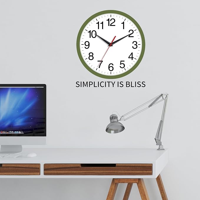 Wall Clock Modern 8 Inch Battery Operated Silent Non Ticking Small Analog Clock Decorative for Bedroom Kitchen Bathroom Office Home (Olive Green)