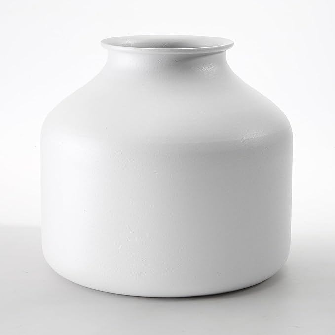 Goaste Metal Matte Flower Vase, Small White Vase for Flowers, 6.3 Inch Tall Iron Frosted Floral Arranging Vases, Nordic Style Round Boho Vases for Modern Minimalist Home Decor, Wedding, Bookshelf