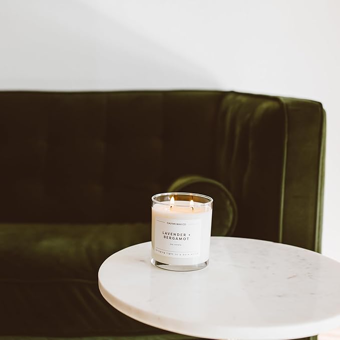Calyan Wax Co. 2 Wick Candle, Lavender + Bergamot Scented Candle, 37 Hour Burn Time, Aromatherapy Soy Candles, Non Toxic & Vegan Soy Wax, Glass Tumbler Scented Candles, 8.8oz